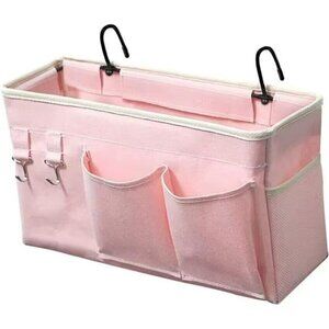 bedside caddy hanging storage organizer dorm bunk bed hospital bed rail pink bag